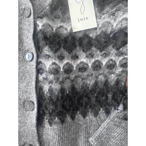 NWT JOIE XS Wool Blend V Neck Cardigan Sweater Grey Print - Picture 3 of 6